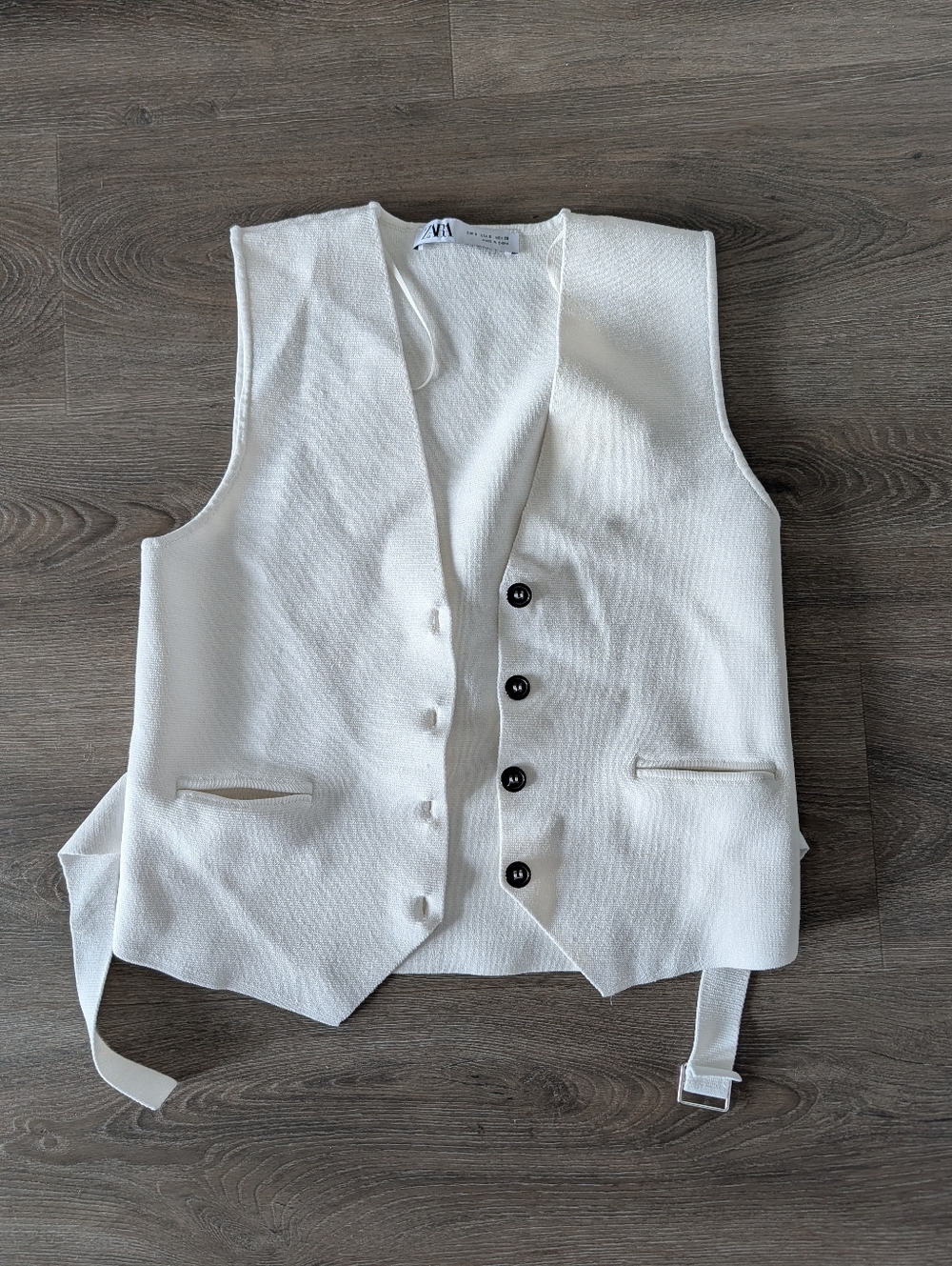 Zara White Textured Button-Front Vest